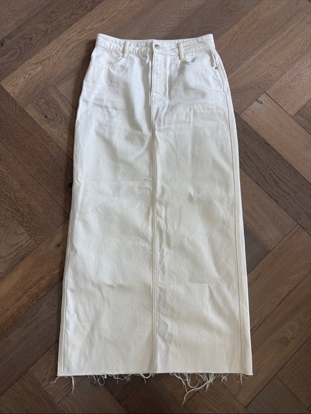 Zara White Denim Midi Skirt